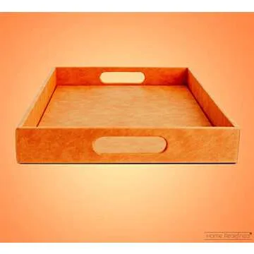 Home Redefined Beautiful Modern Elegant 18"x12" Rectangle Orange Faux Leather Decorative Tray Ottoman Coffee Table Perfume Living Room Kitchen Serving Tray with Handles for All Occasion's