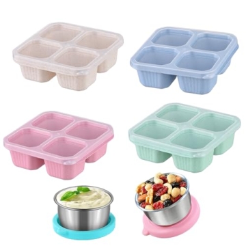 HXCBEC Bento Snack Boxes, Reusable 4-Compartment Meal Prep Containers,Divided Food Storage Container...
