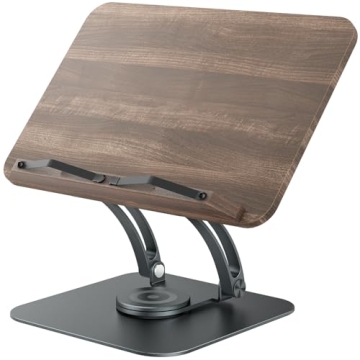 Tounee Book Stand for Reading, Adjustable Book Holder with 360° Swivel Base, Foldable Cookbook Stan...