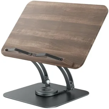 Tounee Book Stand for Reading, Adjustable Book Holder with 360° Swivel Base, Foldable Cookbook Stan...