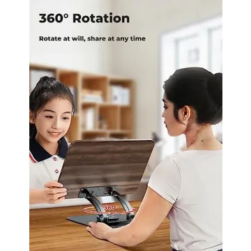 Tounee Book Stand for Reading, Adjustable Book Holder with 360° Swivel Base, Foldable Cookbook Stand Recipe Book Holder with Elastic Page Clips for Music Scores, Recipe, Tablet, Laptop-Gray