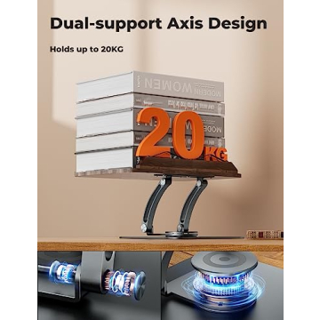 Tounee Book Stand for Reading, Adjustable Book Holder with 360° Swivel Base, Foldable Cookbook Stand Recipe Book Holder with Elastic Page Clips for Music Scores, Recipe, Tablet, Laptop-Gray