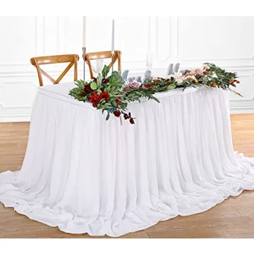 White Table Skirt for Rectangle Tables 6FT Chiffon Wedding Decoration