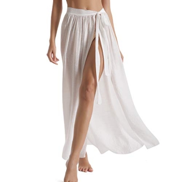 Eicolorte Beach Wrap Maxi Skirt for Women Bathing Suit Swim Bikini Cover Up Sarong (White, 4-12)
