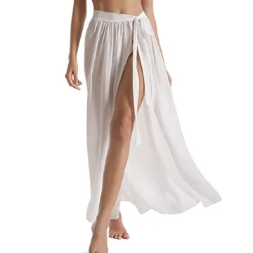 Eicolorte Beach Wrap Maxi Skirt for Women Bathing Suit Swim Bikini Cover Up Sarong (White, 4-12)