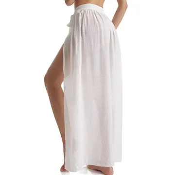 Eicolorte Beach Wrap Maxi Skirt for Women Bathing Suit Swim Bikini Cover Up Sarong (White, 4-12)