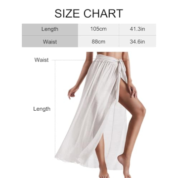 Eicolorte Beach Wrap Maxi Skirt for Women Bathing Suit Swim Bikini Cover Up Sarong (White, 4-12)