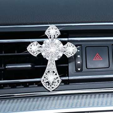 Frienda Bling Car Air Vent Clip Crystal Cross Rhinestone Vehicle Air Conditioner Outlet Vent Charm Car Bling Accessories for Women Wheels Interior Decoration(Silver)