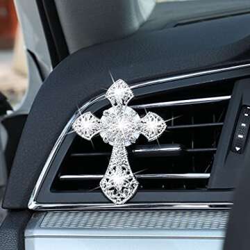 Frienda Bling Car Air Vent Clip Crystal Cross Rhinestone Vehicle Air Conditioner Outlet Vent Charm Car Bling Accessories for Women Wheels Interior Decoration(Silver)