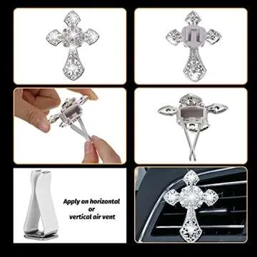 Frienda Bling Car Air Vent Clip Crystal Cross Rhinestone Vehicle Air Conditioner Outlet Vent Charm Car Bling Accessories for Women Wheels Interior Decoration(Silver)