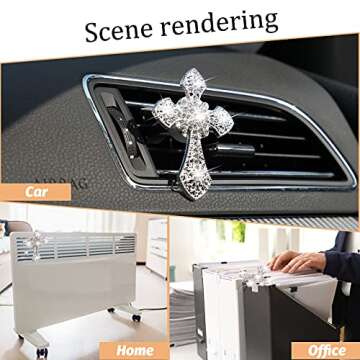 Frienda Bling Car Air Vent Clip Crystal Cross Rhinestone Vehicle Air Conditioner Outlet Vent Charm Car Bling Accessories for Women Wheels Interior Decoration(Silver)