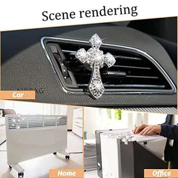 Frienda Bling Car Air Vent Clip Crystal Cross Rhinestone Vehicle Air Conditioner Outlet Vent Charm Car Bling Accessories for Women Wheels Interior Decoration(Silver)