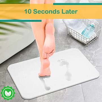 Stone Bath Mat for Bathroom - Diatomite Stone Bath Mat - Fast Water Absorbing with Anti-Slip Pad and Soap Dish, 23.6'' x 15.3'', Japanese Style, Off-White