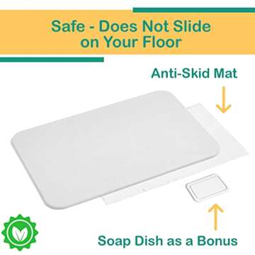Stone Bath Mat for Bathroom - Diatomite Stone Bath Mat - Fast Water Absorbing with Anti-Slip Pad and Soap Dish, 23.6'' x 15.3'', Japanese Style, Off-White