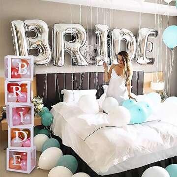96 PC Bridal Shower Decorations Balloon Boxes White- Transparent Block with BRIDE TO BE + GROOM + A ...