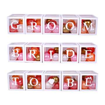 96 PC Bridal Shower Decorations Balloon Boxes White- Transparent Block with BRIDE TO BE + GROOM + A - Z Letters and 40 Balloons- Engagement Bachelorette Parties Weddings Centerpieces Photo Booth Props