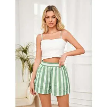 MISSACTIVER Women Striped Boxer Shorts Elastic High Rise Pajama Bottoms Casual Y2K Lounge Shorts with Pockets Sleepwear