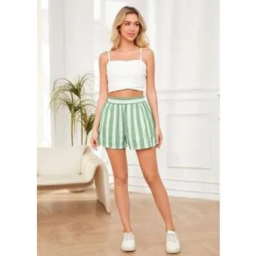 MISSACTIVER Women Striped Boxer Shorts Elastic High Rise Pajama Bottoms Casual Y2K Lounge Shorts with Pockets Sleepwear