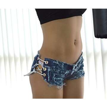 Yollmart Women Sexy Cut Off Low Waist Denim Jeans Shorts Mini Hot Pants-Blue-S