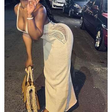 NUFIWI Sleeveless Backless Maxi Dress Open Back Slim Fit Long Dress Cut Out Bodycon Cocktail Dress Going Out Wear