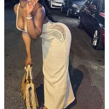 NUFIWI Sleeveless Backless Maxi Dress Open Back Slim Fit Long Dress Cut Out Bodycon Cocktail Dress Going Out Wear