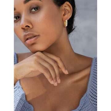 Elegant SWEETV Pearl Hoop Earrings for Women