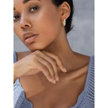 Elegant SWEETV Pearl Hoop Earrings for Women