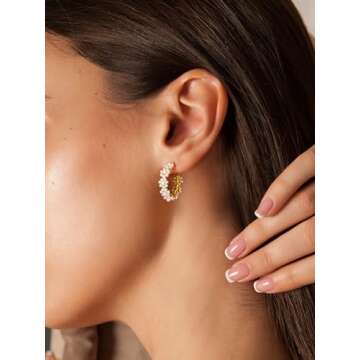 Elegant SWEETV Pearl Hoop Earrings for Women