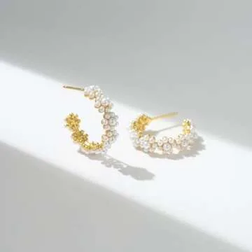 Elegant SWEETV Pearl Hoop Earrings for Women