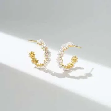 Elegant SWEETV Pearl Hoop Earrings for Women