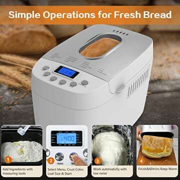 Davivy Bread Maker Machine 3.3LB Dough Maker,15-in-1 Automatic Bread Machine Maker with Nonstick Bowl, Jam& Yogurt, 3 Loaf Sizes and 3 crust settings,15-H Delay Timer（850W,Silver,3.3LB）