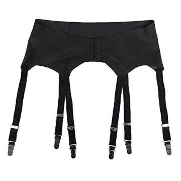 TVRtyle Black Plus Size Metal Buckles 6 Wide Straps Sexy Women Seamless Garter Belt for Stockings S504R (Black, 2XL)