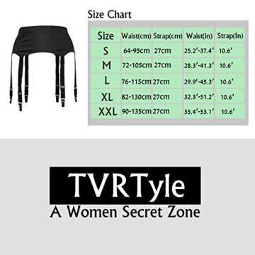 TVRtyle Black Plus Size Metal Buckles 6 Wide Straps Sexy Women Seamless Garter Belt for Stockings S504R (Black, 2XL)