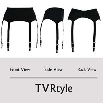 TVRtyle Black Plus Size Metal Buckles 6 Wide Straps Sexy Women Seamless Garter Belt for Stockings S504R (Black, 2XL)
