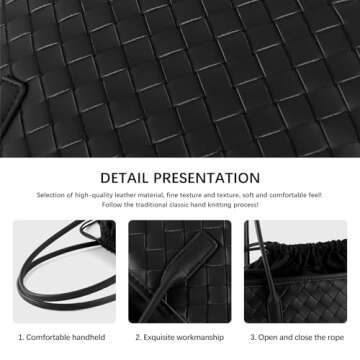 Woven handbags for women Vegan Leather Shoulder Handbags - Fashion Summer Beach Tote Bags - Large Travel Totes (Black)