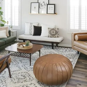 Thgonwid Handmade Foot Stool Ottoman Faux Suede Poufs 21.6" x 13" - Round Storage Floor Cushion Footstool for Living Room, Bedroom and Wedding (Brown) (No Filler)