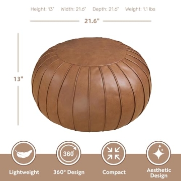 Thgonwid Handmade Foot Stool Ottoman Faux Suede Poufs 21.6" x 13" - Round Storage Floor Cushion Footstool for Living Room, Bedroom and Wedding (Brown) (No Filler)