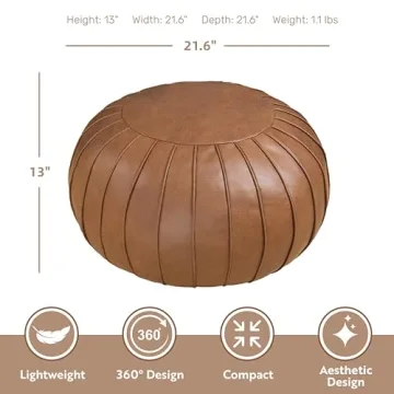 Thgonwid Handmade Foot Stool Ottoman Faux Suede Poufs 21.6" x 13" - Round Storage Floor Cushion Footstool for Living Room, Bedroom and Wedding (Brown) (No Filler)