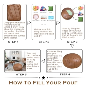 Thgonwid Handmade Foot Stool Ottoman Faux Suede Poufs 21.6" x 13" - Round Storage Floor Cushion Footstool for Living Room, Bedroom and Wedding (Brown) (No Filler)