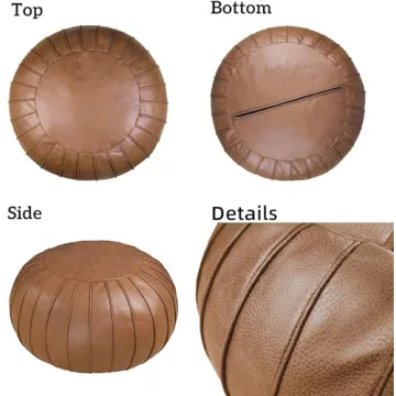 Thgonwid Handmade Foot Stool Ottoman Faux Suede Poufs 21.6" x 13" - Round Storage Floor Cushion Footstool for Living Room, Bedroom and Wedding (Brown) (No Filler)