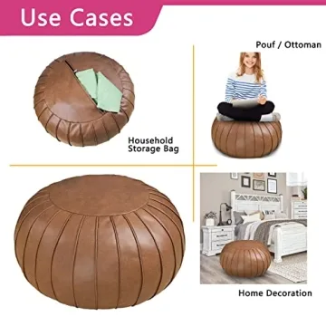 Thgonwid Handmade Foot Stool Ottoman Faux Suede Poufs 21.6" x 13" - Round Storage Floor Cushion Footstool for Living Room, Bedroom and Wedding (Brown) (No Filler)