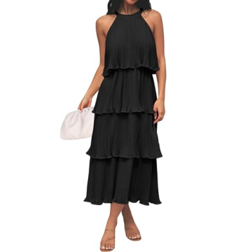 ZESICA Summer Sleeveless Halter Tiered Midi Dress