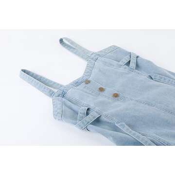 CHARTOU Women's Elegant Straps Back Smocked A-Line Long Skirt Denim Overall Pinafore Dress (Medium, Light Blue)