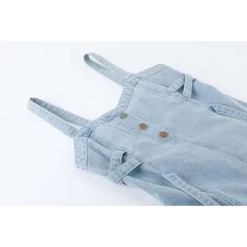 CHARTOU Women's Elegant Straps Back Smocked A-Line Long Skirt Denim Overall Pinafore Dress (Medium, Light Blue)