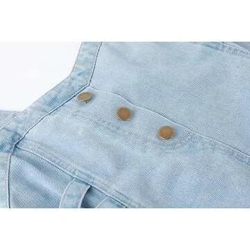 CHARTOU Women's Elegant Straps Back Smocked A-Line Long Skirt Denim Overall Pinafore Dress (Medium, Light Blue)