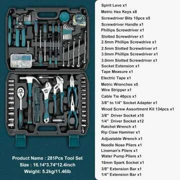 Sundpey 281-PC Home Tool Kit - Essential Repair Tools
