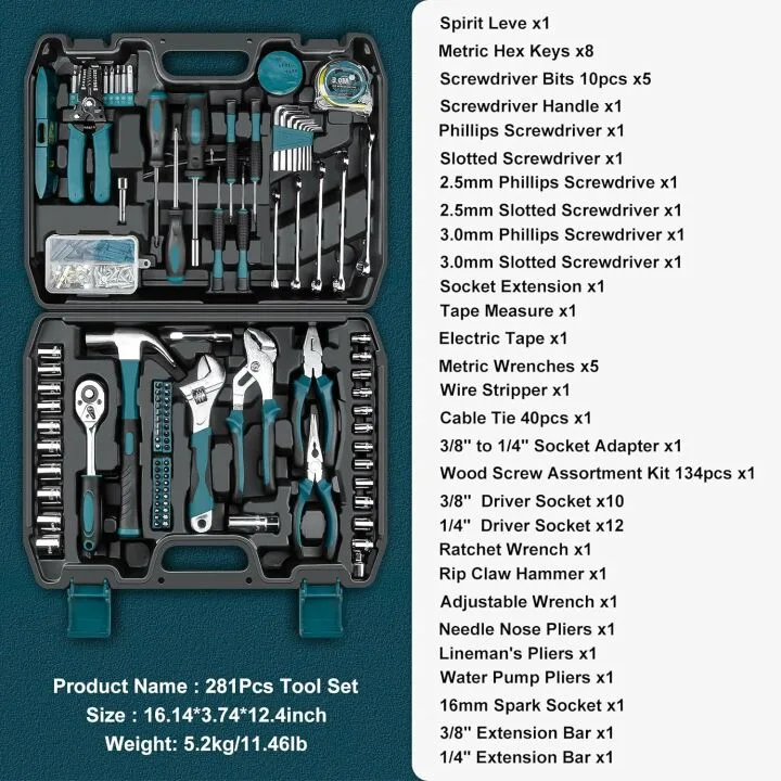 Sundpey 281-PC Home Tool Kit - Essential Repair Tools