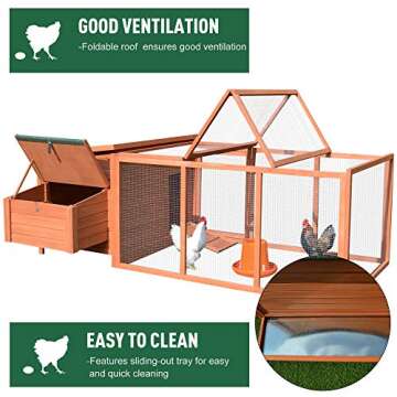 PawHut 88" Large Wooden Chicken Coop Hen House Rabbit Hutch Poultry Cage Pen Backyard with Outdoor Run, Nesting Box, Waterproof Roof and Removable Tray, Natural"