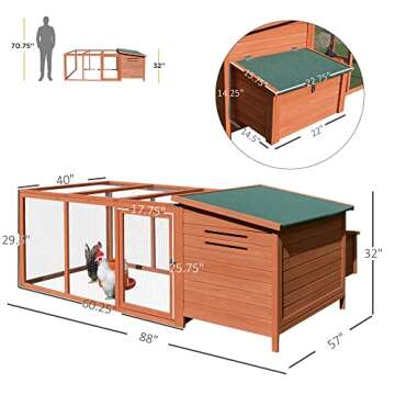 PawHut 88" Large Wooden Chicken Coop Hen House Rabbit Hutch Poultry Cage Pen Backyard with Outdoor Run, Nesting Box, Waterproof Roof and Removable Tray, Natural"