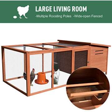 PawHut 88" Large Wooden Chicken Coop Hen House Rabbit Hutch Poultry Cage Pen Backyard with Outdoor Run, Nesting Box, Waterproof Roof and Removable Tray, Natural"